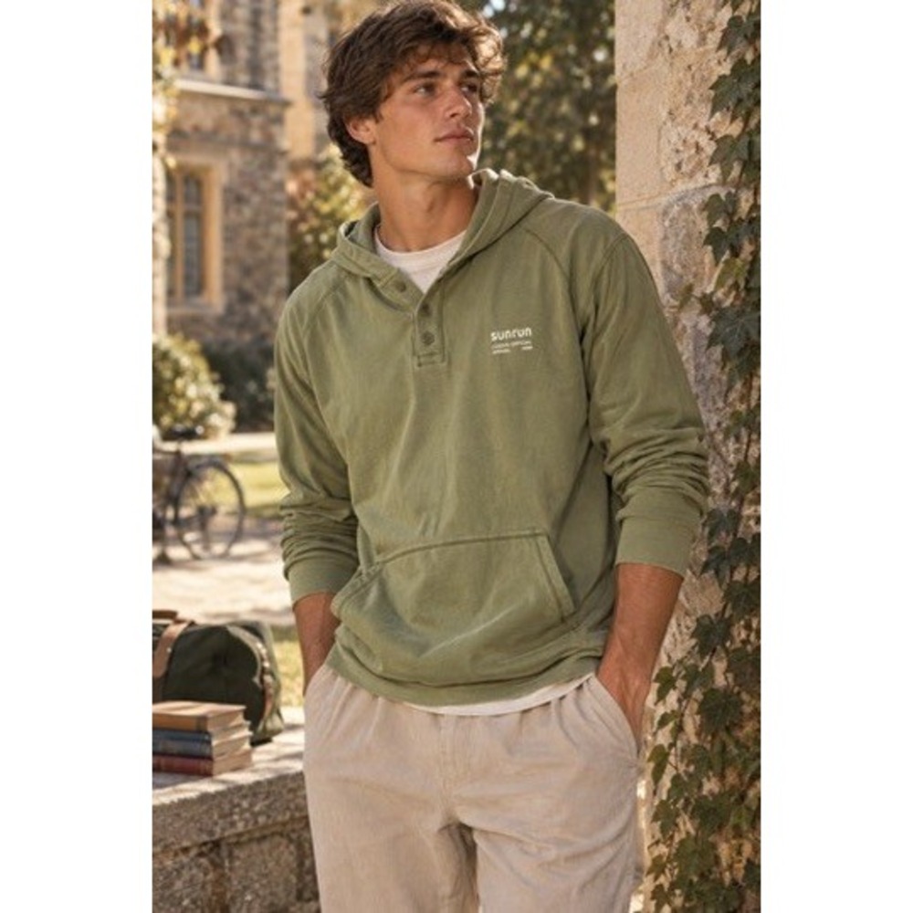 Rhone Mens Sunrun League Official Henley Hoodie Olive Green XL NWT